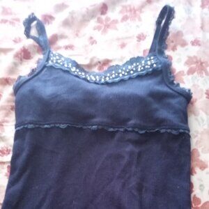 Blue frill beaded design tank top